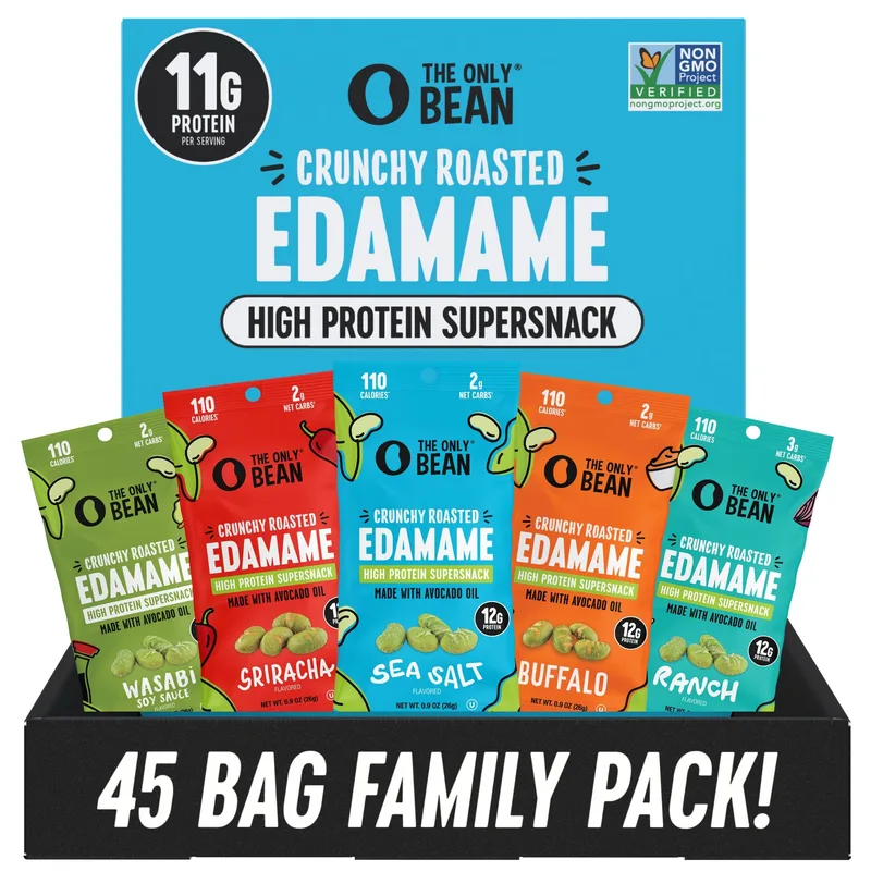 The Only Bean - Crunchy Roasted Edamame Beans (Variety) - Keto Snack, High Protein, Healthy Snacks, Low Carb, Gluten-Free & Vegan (0.9oz) (45 Pack)