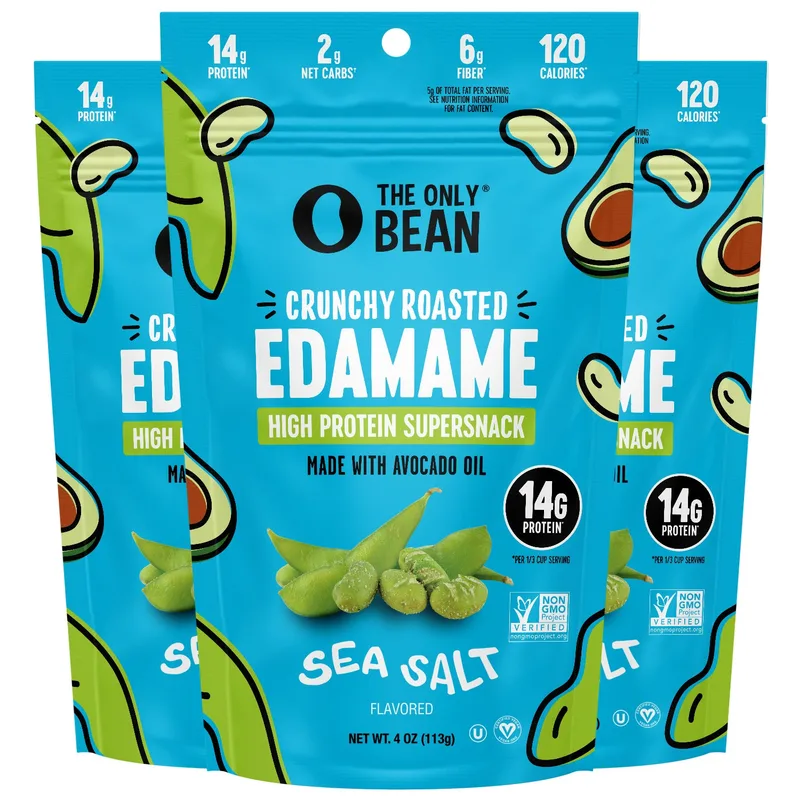 The Only Bean - Crunchy Roasted Edamame Beans (Sea Salt) - Keto Snack, High Protein, Healthy Snacks, Low Carb, Gluten-Free & Vegan (4.0oz) (3 Pack)