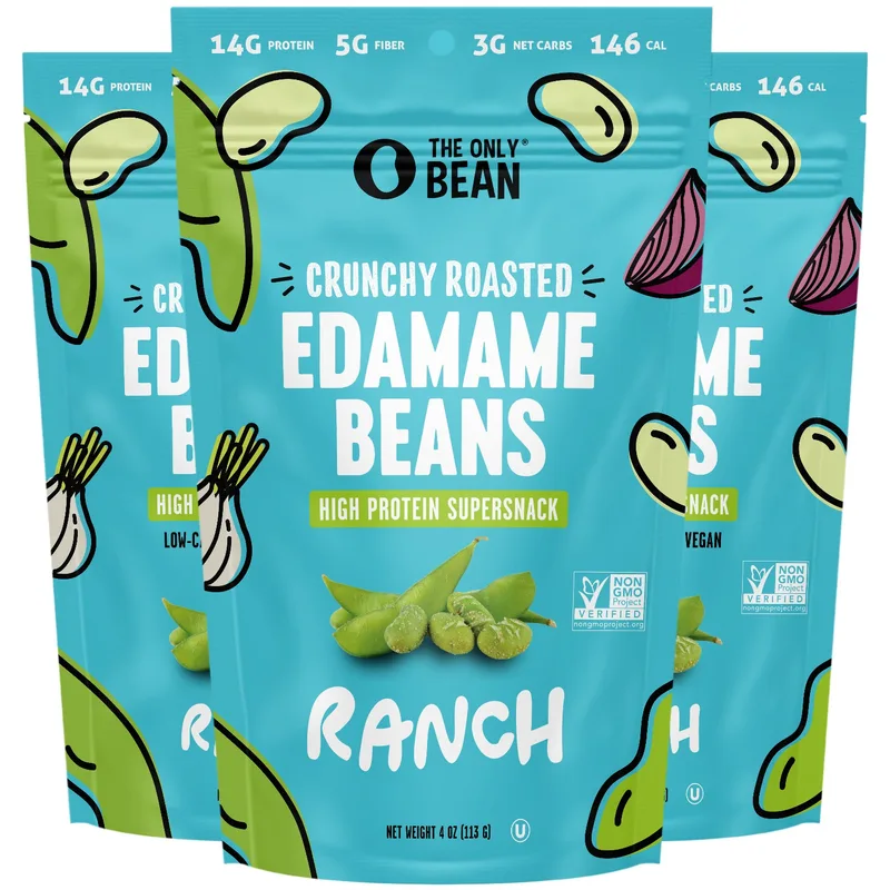 The Only Bean - Crunchy Roasted Edamame Beans (Ranch) - High Protein, Healthy Snacks, Low Carb, Gluten-Free & Vegan (4.0oz) (3 Pack)