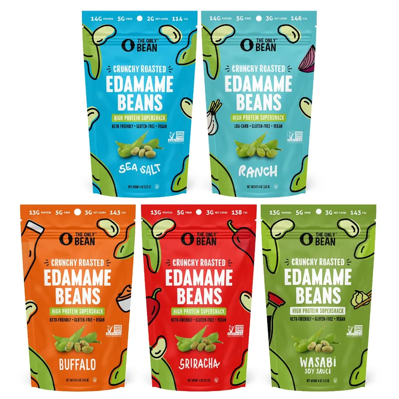 The Only Bean - Crunchy Roasted Edamame Beans (Variety) - Keto Snack, High Protein, Healthy Snacks, Low Carb, Gluten-Free & Vegan (4.0oz) (5 Pack)