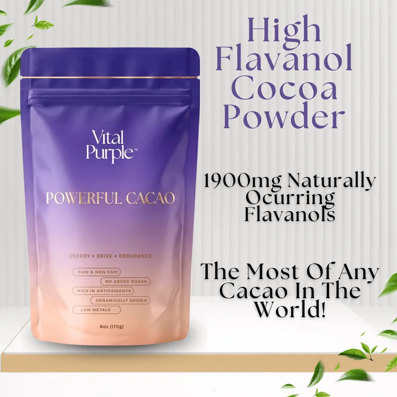 Vital Purple: High Flavanol Cocoa Powder- 25% Fat | 6 oz | High Antioxidant Cacao | Low Cadmium Cacao