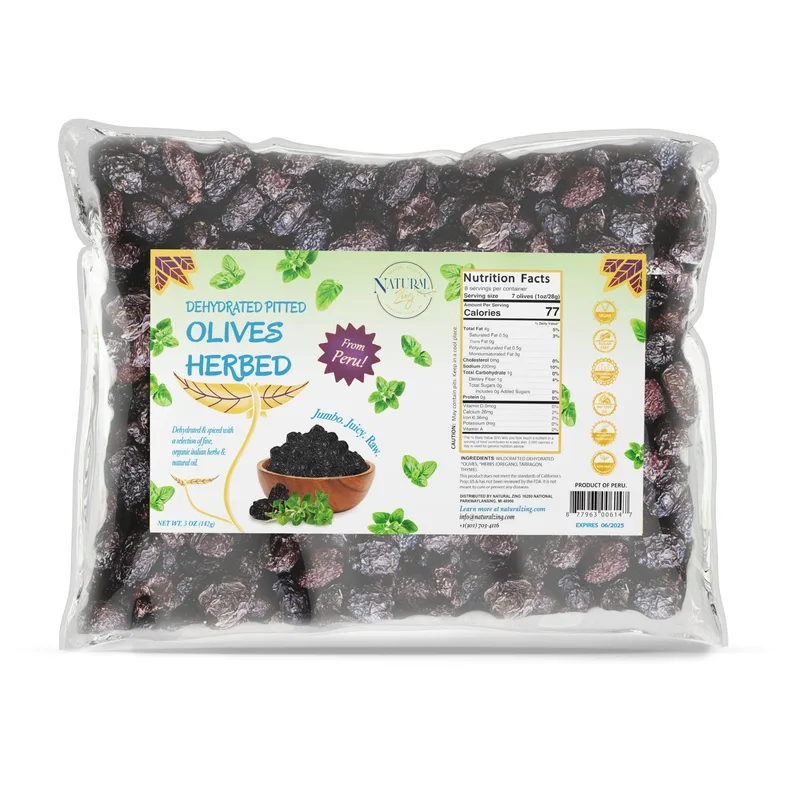 Organic Herbed Peruvian Botija Black Dried Olives (Pitted)