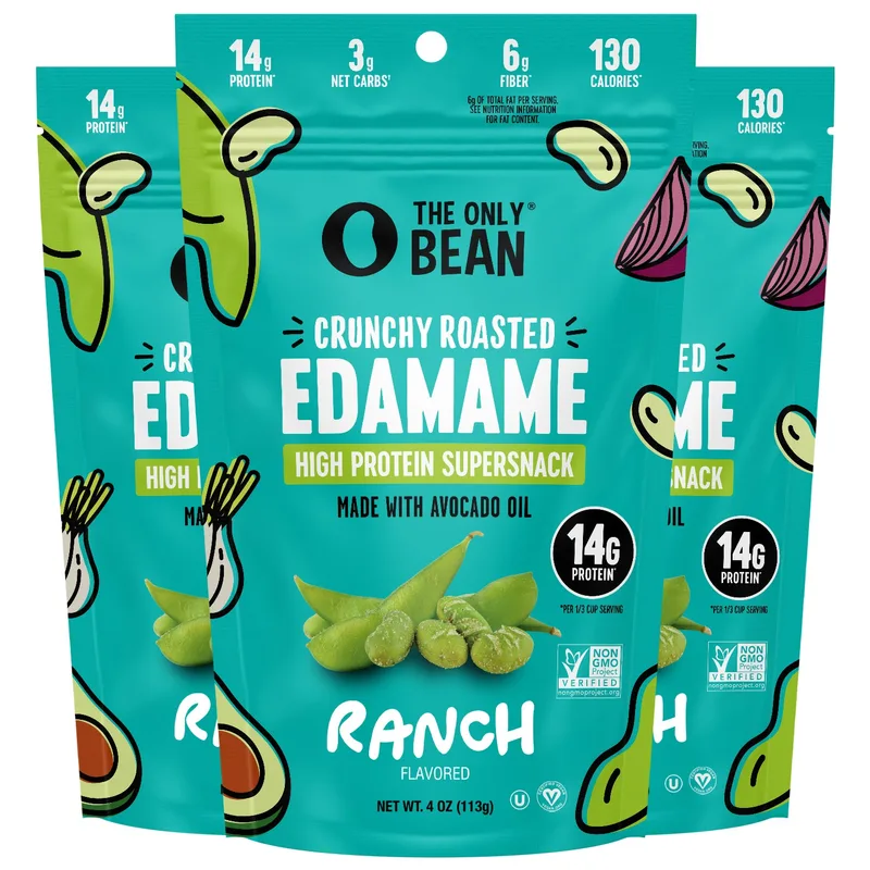 The Only Bean - Crunchy Roasted Edamame Beans (Ranch) - High Protein, Healthy Snacks, Low Carb, Gluten-Free & Vegan (4.0oz) (3 Pack)