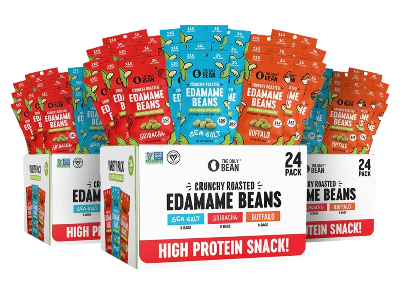The Only Bean - Crunchy Roasted Edamame Beans (Variety Pack) - Keto Snack, High Protein, Healthy Snacks, Low Carb, Gluten-Free & Vegan (0.9oz) (72 Pack)