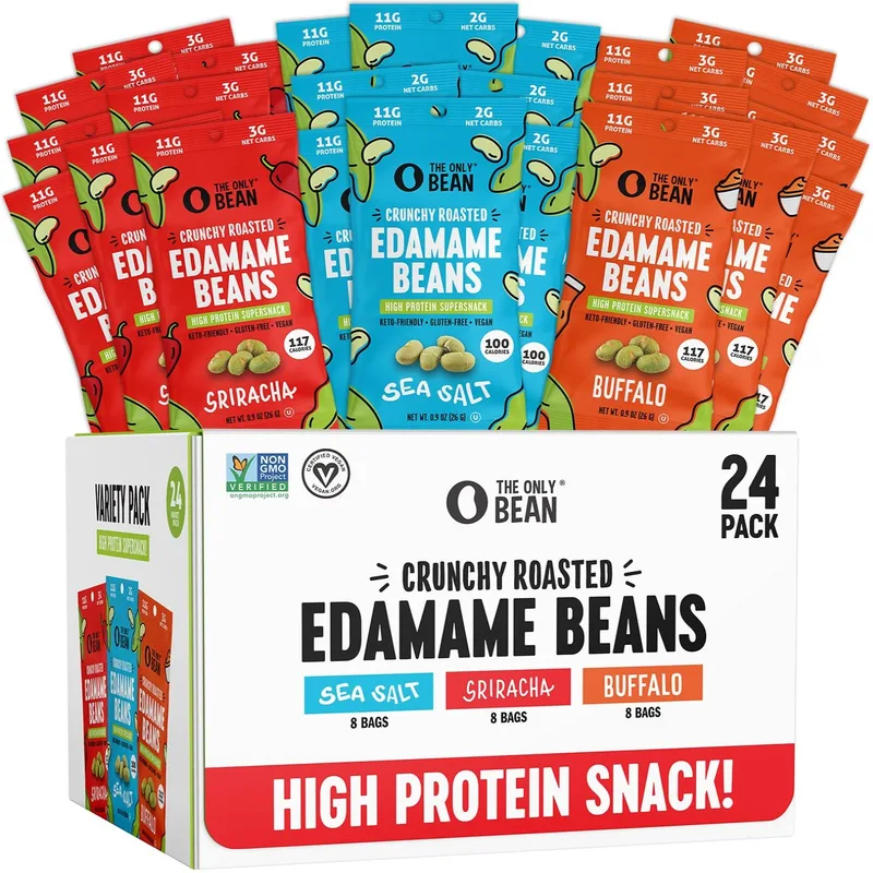 The Only Bean - Crunchy Roasted Edamame Beans (Variety Pack) - High Protein, Healthy Snacks, Low Carb, Gluten-Free & Vegan (0.9oz) (24 Pack)