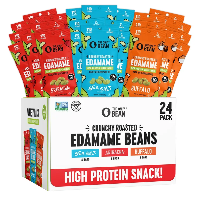 The Only Bean - Crunchy Roasted Edamame Beans (Variety Pack) - High Protein, Healthy Snacks, Low Carb, Gluten-Free & Vegan (0.9oz) (24 Pack)
