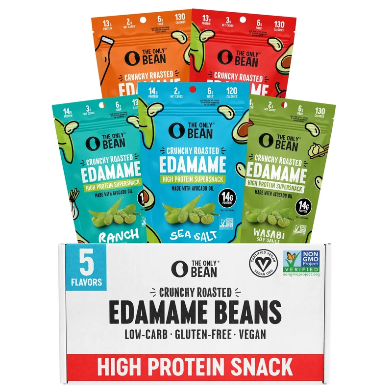 The Only Bean - Crunchy Roasted Edamame Beans (Variety) - Keto Snack, High Protein, Healthy Snacks, Low Carb, Gluten-Free & Vegan (4.0oz) (5 Pack)