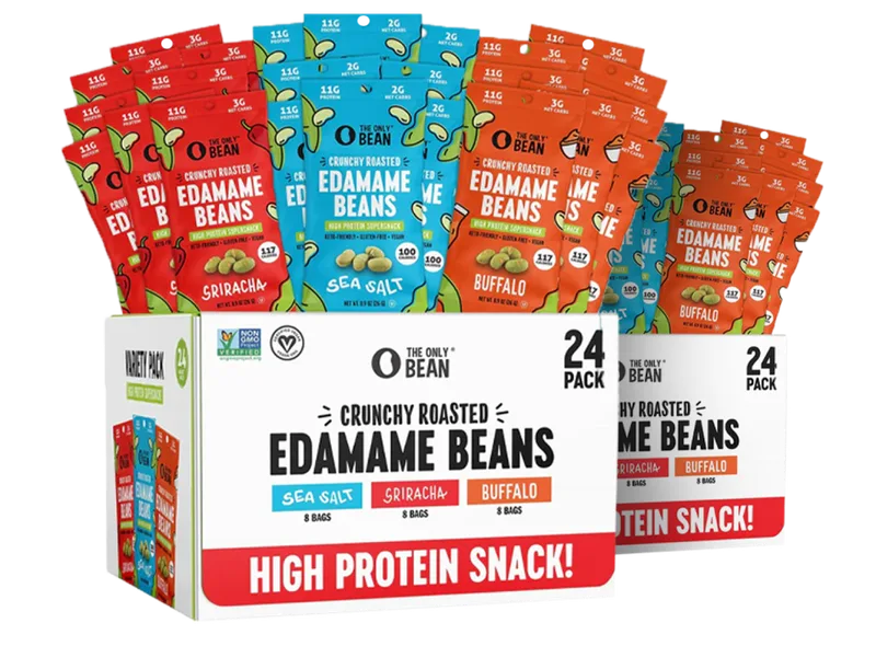 The Only Bean - Crunchy Roasted Edamame Beans (Variety Pack) - Keto Snack, High Protein, Healthy Snacks, Low Carb, Gluten-Free & Vegan (0.9oz) (48 Pack)