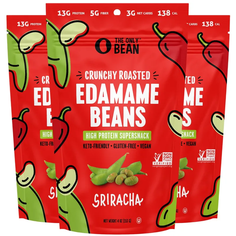 The Only Bean - Crunchy Roasted Edamame Beans (Sriracha) - High Protein, Healthy Snacks, Low Carb, Gluten-Free & Vegan (4.0oz) (3 Pack)
